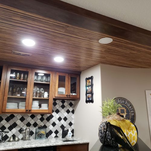 Bamboo bar beam with can lights